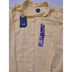 womens xxl linen Button Down Shirt Golden Haze Nwt Yellow  3/4 Sleeve